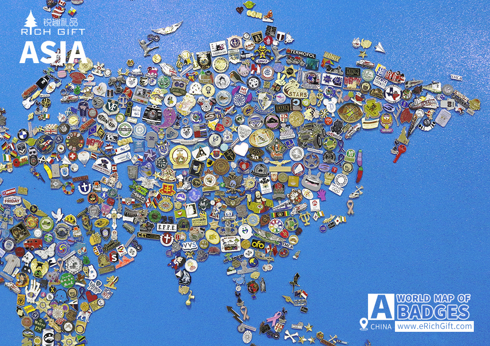 a world map made up of badges